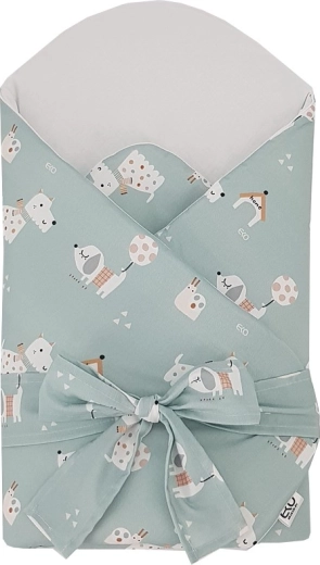 EKO înfășă păturică din bumbac cu inserție detașabilă din cocos și fundiță Dogs Mint 75 × 75 cm
