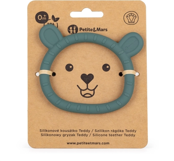 Jucărie de dentiție din silicon PETITE & MARS Teddy Misty Green