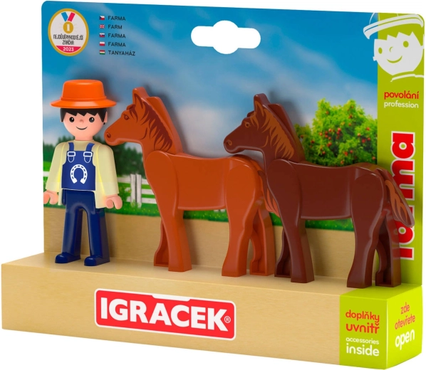 Efko Igráček trio fermă – fermier cu cai și accesorii