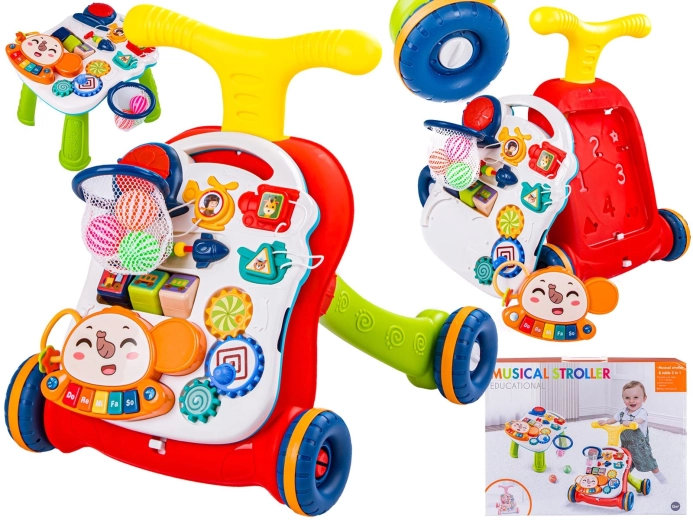 Premergător educațional multifuncțional cu panou muzical și măsuță, roșu - 1 bucată