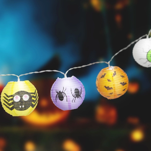 Ghirlandă luminoasă de Halloween cu felinare în formă de dovleac