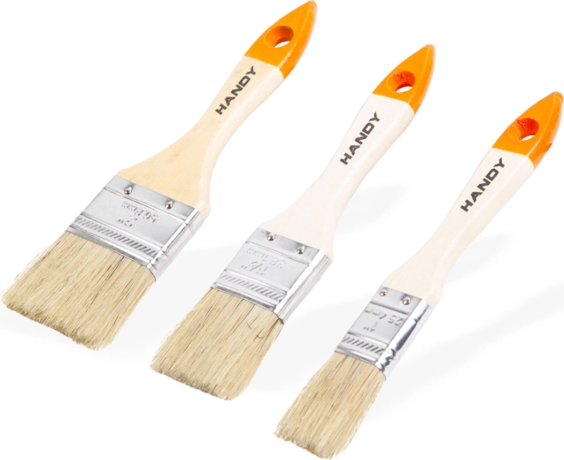 Set de pensule plate pentru vopsit, cu mâner din lemn, 3 bucăți