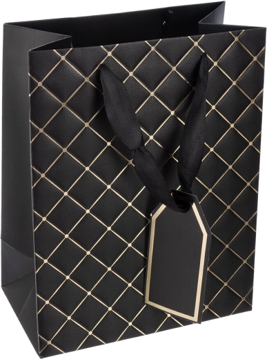 Pungă cadou din hârtie quilt neagră 18 × 10 × 23 cm