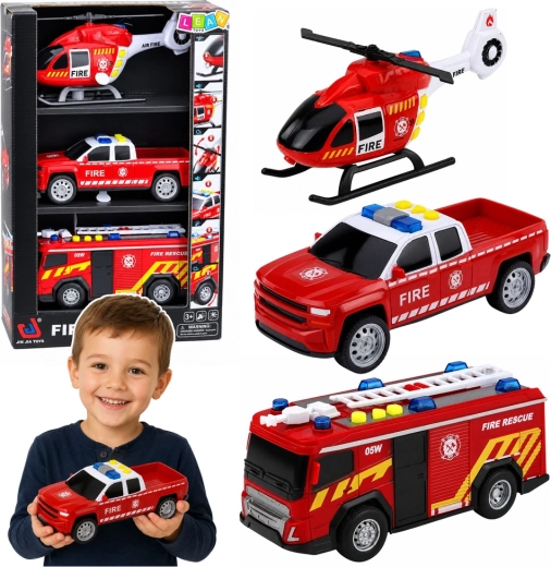 Set de 3 vehicule de pompieri Fire rescue 1:32 cu lumini și sunete