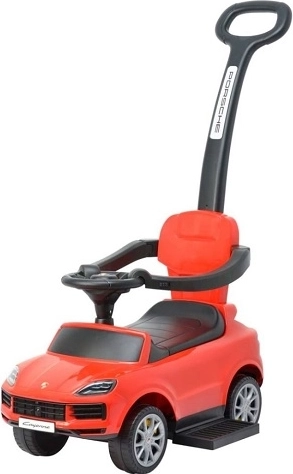 Bicicletă fără pedale pentru copii cu mâner de ghidare Porsche Cayenne roșie