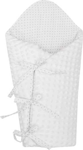 Înfașătoare luxoasă cu șireturi din minky NEW BABY albă 75 × 75 cm