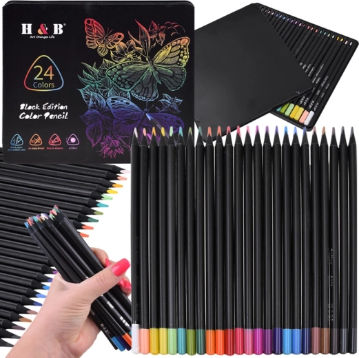 Creioane colorate Black Edition – set de 24 de culori în etui metalic
