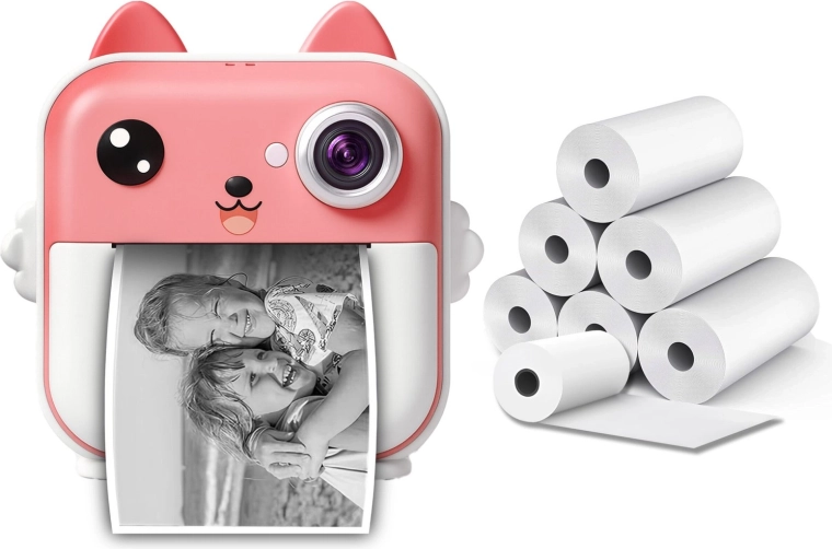 Aparat foto instant RENEW FORCE roz cu termoprint 48 Mpx + 6 role de hârtie