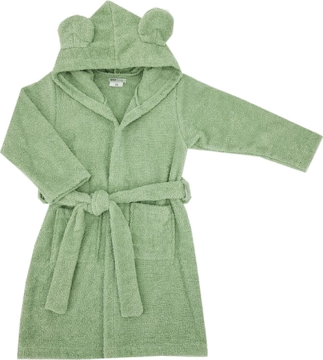 Halat de baie pentru copii din bumbac, cu glugă și urechiușe, olive