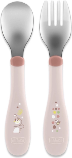 Chicco tacâm din oțel inoxidabil pentru copii roz (de la 18 luni)