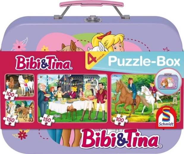 Puzzle Bibi și Tina 4 în 1 în valiză metalică (100 și 150 de piese)