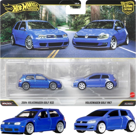 Hot Wheels Premium set de 2 mașini Volkswagen Golf R32 (2004) și Golf MK7
