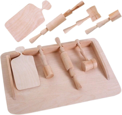 Planşetă de lemn cu ustensile de bucătărie pentru copii