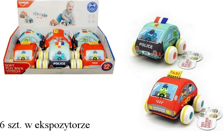 Mașinuță moale din material textil cu mecanism pull-back (cu tragere înapoi) - 1 bucată