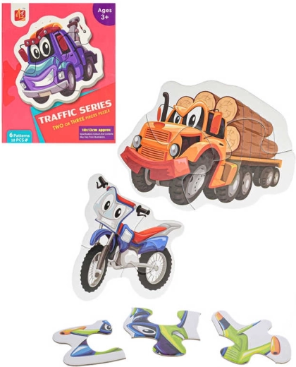 Puzzle 6 în 1 mijloace de transport – piese mari, 18 piese
