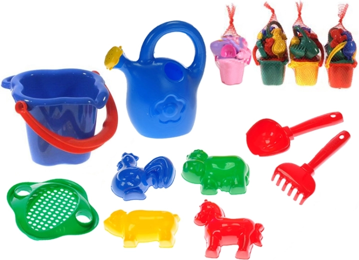 Set de plajă pentru nisip cu stropitoare, 9 piese în plasă