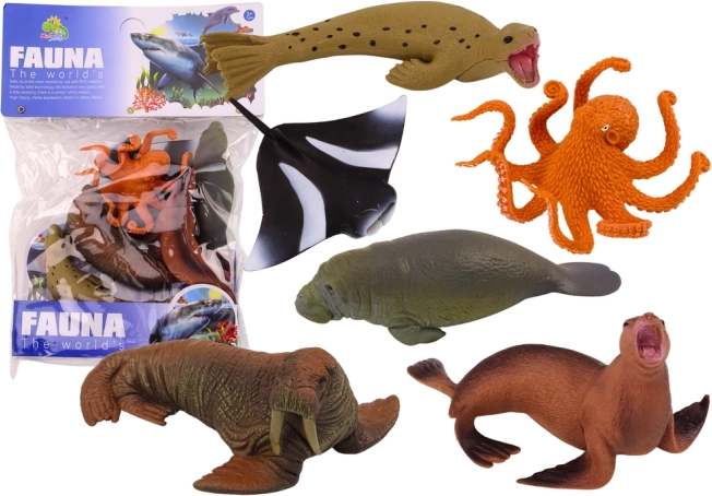 Set de figurine cu animale marine – morsă, focă, caracatiță, lamantin și pisică de mare (6 buc.)