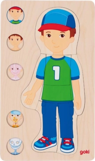 Goki puzzle anatomic din lemn corpul uman – băiat, 5 straturi