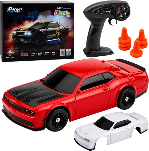 Mașină sport RC de drift 4WD 1:43 cu giroscop ESP, roșie