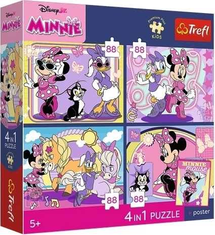 Puzzle Trefl Disney Minnie Mouse 4 în 1 (4×88 piese) Momente magice + poster de colecție