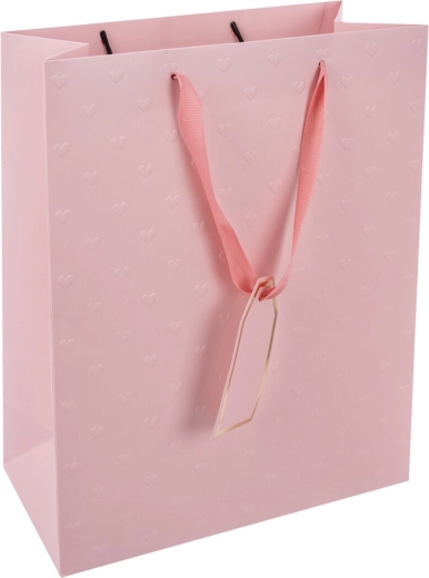 Pungă cadou din hârtie roz cu inimioare 26 × 12 × 32 cm