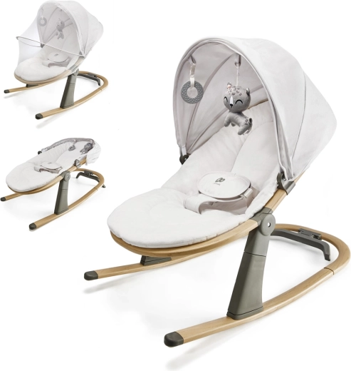 Kinderkraft șezlong și balansoar Elsu Grey până la 9 kg cu copertină și jucării