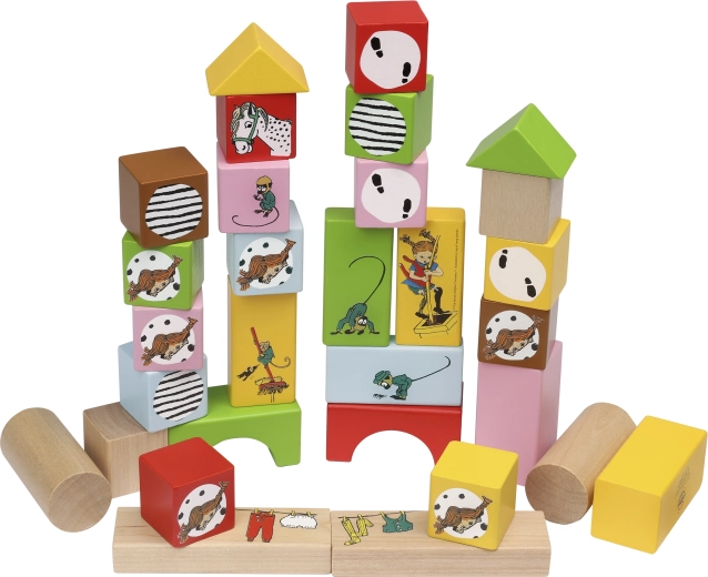 Cuburi din lemn Pippi Șosețica – set 30 buc.