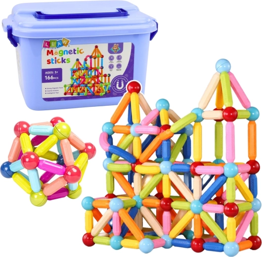 Set de construcție magnetic 3D în cutie, 166 de piese
