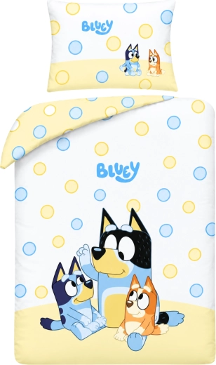 Lenjerie de pat din bumbac pentru pătuț Bluey alb-galbenă