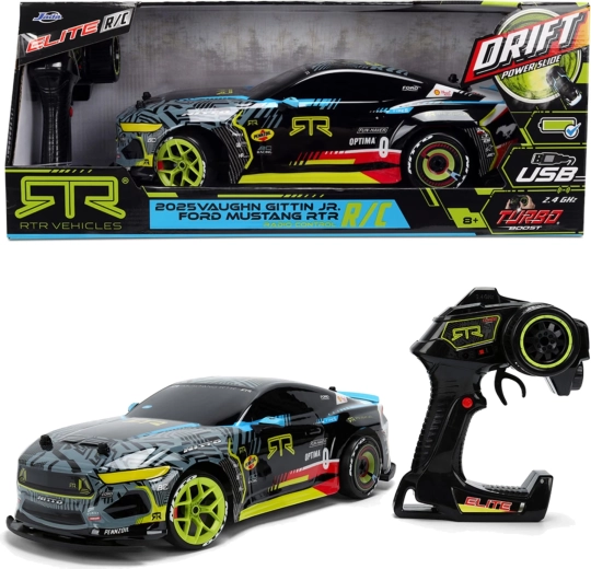 Ford Mustang RTR 2025 Vaughn Gittin Jr. cu telecomandă, la scara 1:10, cu drift și Turbo Boost
