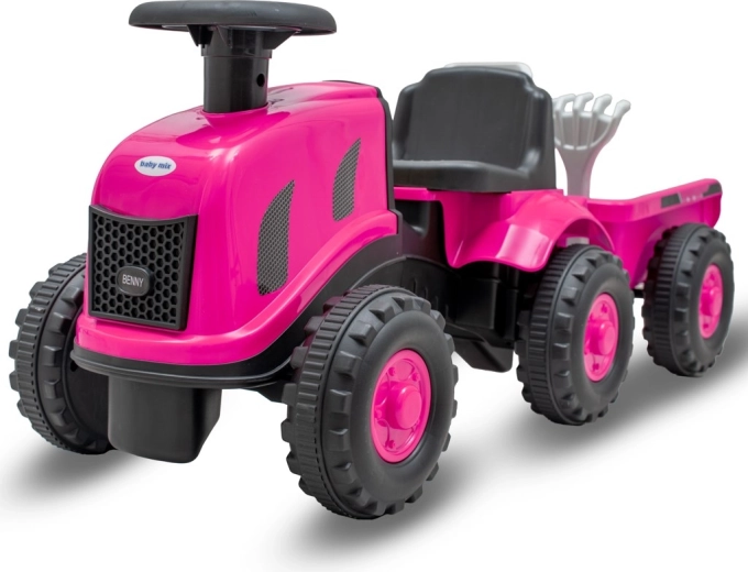Tractor de împins pentru copii cu remorcă și unelte Baby Mix Benny, roz