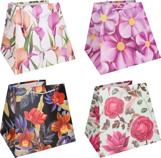 Pungă cadou din hârtie M 26 × 31,5 × 23 cm – motive florale, pentru tot anul