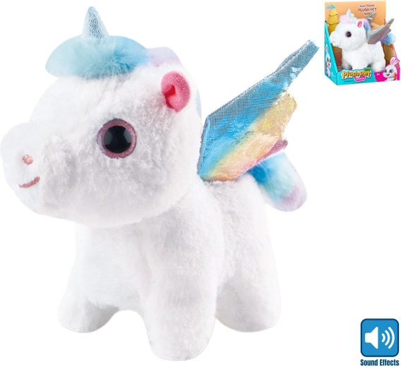 Unicorn de pluș cu sunete, care merge, 21 cm