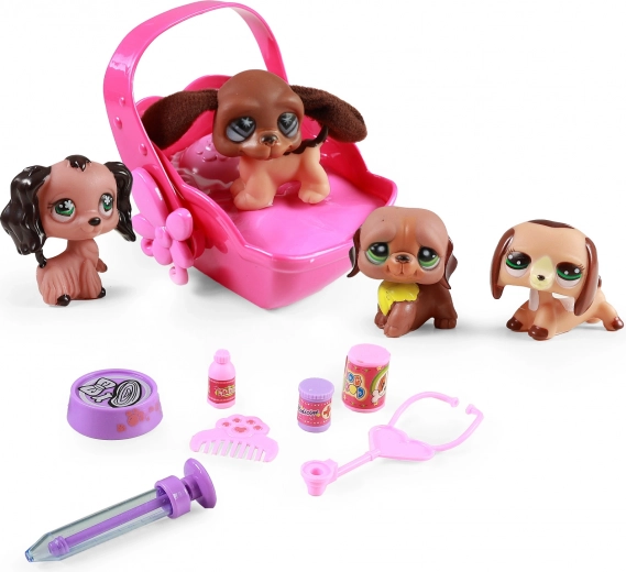 Set de jucării câini cu geantă cu lumină și sunet