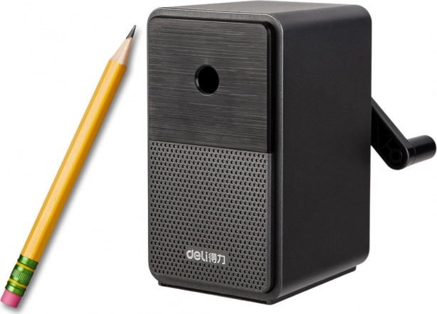 Ascuțitoare manuală cu manivelă, cu recipient și reglare a muchiei – neagră