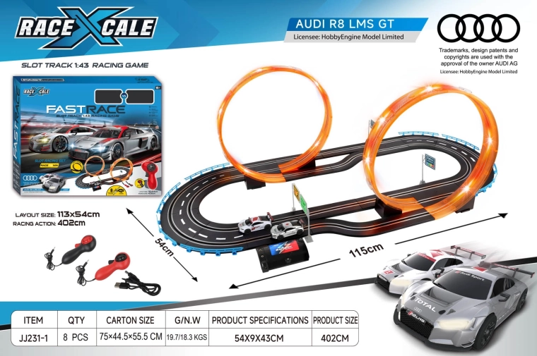Pistă de curse auto cu telecomandă Audi R8 1:43, 115 × 54 cm