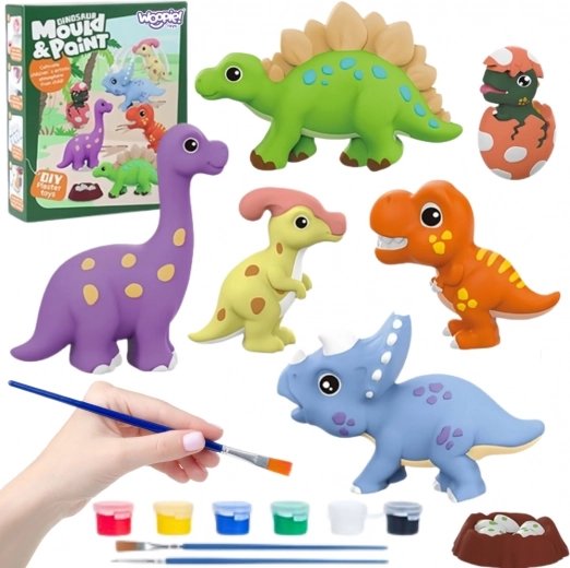 Set creativ Woopie cu vopsele DIY – turnări din ghips cu dinozauri pentru colorat