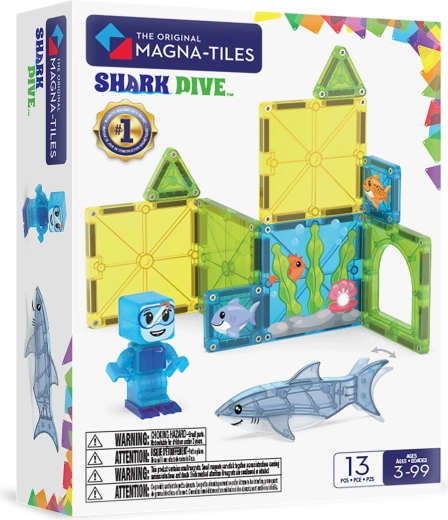 MAGNA-TILES Set de construcție magnetic Scufundări cu rechini, 13 piese