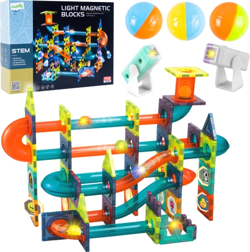 Set de construcție magnetică 3D cu lumină, 110 piese