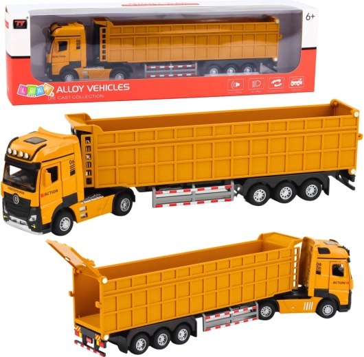 Set camion basculant galben din metal, cu lumini și sunete, pliabil