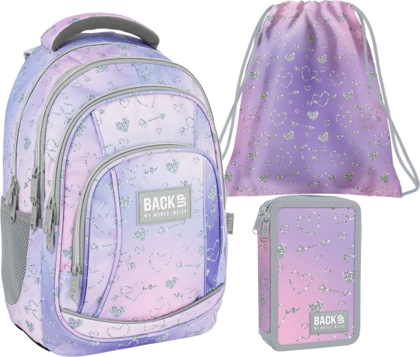 Set școlar BackUP Twinkle 3 în 1: rucsac, penar echipat și sac