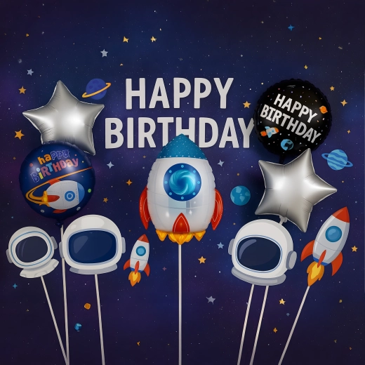 Set de baloane din folie spațial – rachetă și astronaut, 5 buc