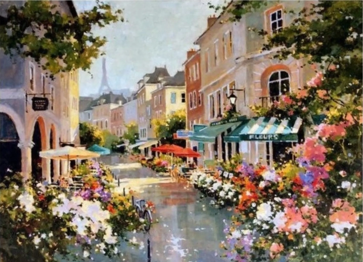 Norimpex pictură pe numere Stradă pariziană în flori 40 × 50 cm