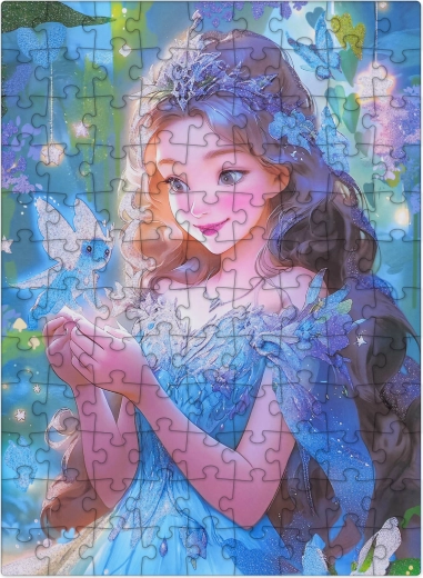 Puzzle Zâna albastră cu sclipici, 100 de piese