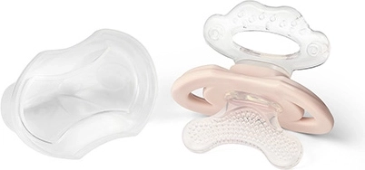 BABYONO suzetă-dințișor din silicon cu capac, fără BPA, bej, 3 luni+