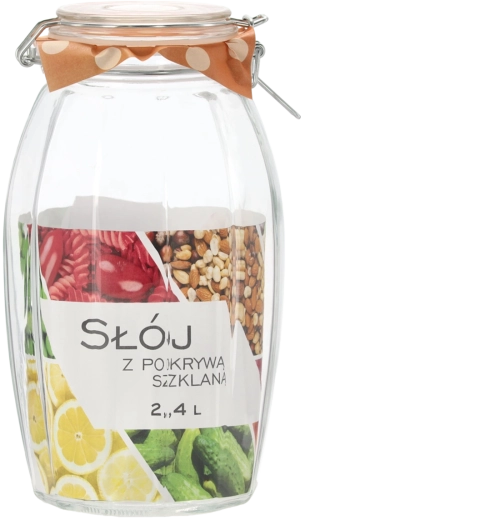 Borcan din sticlă 2,4 l cu capac din sticlă și închidere mecanică