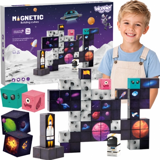 Cuburi magnetice de construcție spațiu WOOPIE (74 piese)