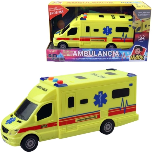 Ambulanță SK cu mecanism inerțial, lumină și sunete - 1 bucată