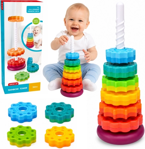 Turn spirală curcubeu de stivuire pentru copii 36 cm