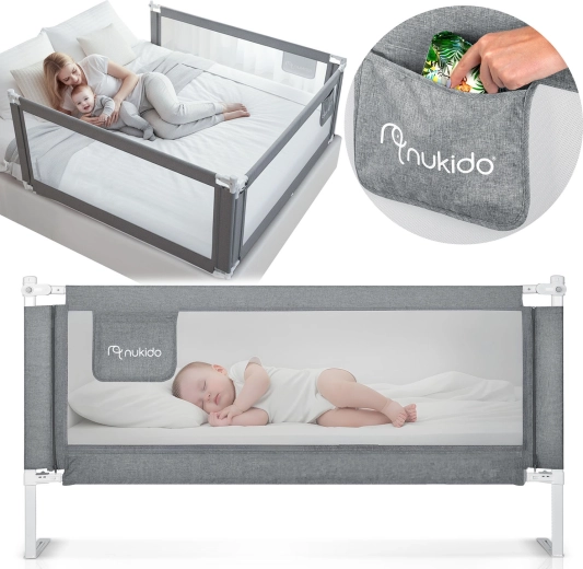 Barieră de siguranță pentru pat Nukido 200 cm gri